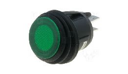 INTER ROND A BASCULE VERT 1 POSITION OFF-(ON)10A 28VDC AVEC VOYANT